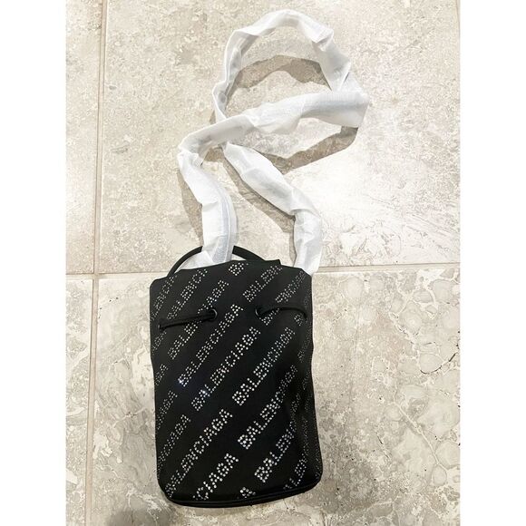 NEW Balenciaga Wheel XS Drawstring Bucket Bag, Black/Crystal - Picture 10 of 15